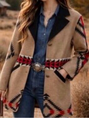 Pendleton Virgin Wool Aztec Tribal South Western Boho Blanket Coat